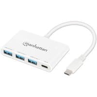 White Manhattan USB-C hub with three USB-A ports, one USB-C port, and attached USB-C cable.