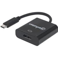 Black Manhattan USB-C to DisplayPort cable, 21cm, male to female, with logo on adapter, supports 4K@30Hz.