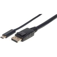 Black Manhattan USB-C to DisplayPort cable, 1m, male to male, supports 4K@60Hz, non-bi-directional, three-year warranty.