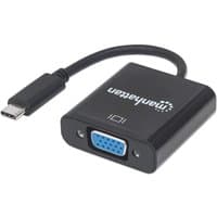 Black Manhattan USB-C to VGA Converter Cable, 8cm, with blue VGA port and black USB-C connector, compact design
