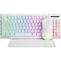 White Marvo CM310-WH gaming keyboard and mouse set with RGB backlighting and QWERTY layout.