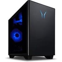 Black Medion Erazer Bandit P20 Tower with blue LED fans and sleek design, featuring Intel Core i7 and 1TB SSD.