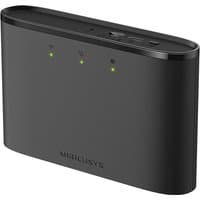 Black Mercusys 4G LTE Mobile Wi-Fi router with three LED indicators and TP-Link branding.