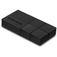 Black rectangular Mercusys 8-port desktop switch with grid pattern and logo on top.