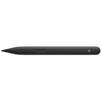 Black Microsoft Surface Slim Pen 2 stylus, sleek design, flat sides, single button, rounded end, lightweight at 14 g.