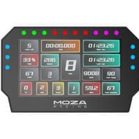 MOZA CM2 Racing Dash with digital display, colorful buttons, and multiple data screens for racing simulation.