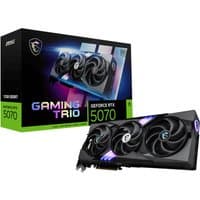 MSI GeForce RTX 5070 graphics card, black with three cooling fans, RGB lighting, and 12 GB GDDR7 memory.
