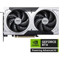 MSI GeForce RTX 5060 TI graphics card, dual black fans, silver casing, NVIDIA branding, 8 GB GDDR7 memory.