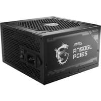 Black MSI MAG A750GL PCIE5 power supply unit with dragon logo, 750 W, 20+4 pin ATX connector, vented top.