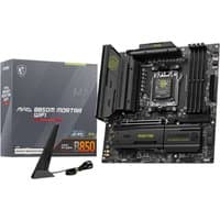 MSI MAG B850M MORTAR WIFI motherboard, black micro ATX, AMD B850 Socket AM5, with heatsinks and antenna.