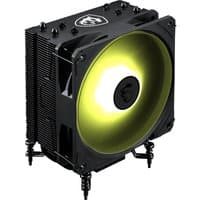 Black MSI MAG COREFROZR AA13 cooler with 12 cm fan, yellow LED light, and MSI logo on top.