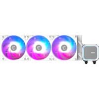 White MSI MAG Coreliquid A13 360 liquid cooler with three RGB fans and a square pump.