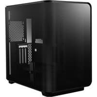 Black MSI MAG MEG MAESTRO 700L PZ computer case, midi tower design with transparent side panel and sleek edges.