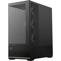 Black MSI MAG PANO 110R PZ computer case, midi tower with tempered glass side panel and front RGB fans.