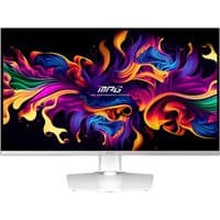MSI MPG 321URXW QD-OLED monitor, 31.5-inch, 3840x2160 resolution, slim bezels, vibrant display with colorful abstract design