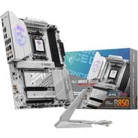 MSI MPG B850 EDGE TI WIFI motherboard, silver and black design, ATX form, AMD B850 Socket AM5, with antenna.
