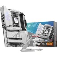 Silver MSI MPG X870E EDGE TI WIFI motherboard with heatsinks, AM5 socket, and ATX form factor, includes antenna.
