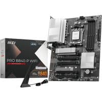 MSI PRO B840-P WIFI motherboard, black ATX with silver heatsinks, four RAM slots, and AM5 socket.