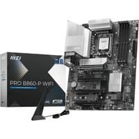 MSI PRO B860-P WIFI motherboard, black ATX board with heatsinks, LGA 1851 socket, and WiFi antenna.