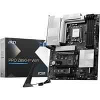 MSI PRO Z890-P WIFI motherboard, black with silver heatsinks, LGA 1851 socket, ATX form factor, includes WiFi antenna.