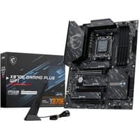 MSI X870E GAMING PLUS WIFI motherboard, black with silver accents, ATX form, AM5 socket, includes WiFi antenna.