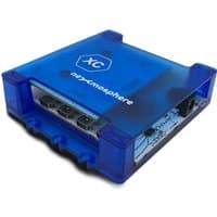 Blue Nexmosphere Xperience controller with transparent casing, 4 LightMark ports, and 8 X-talk connections.