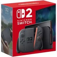 Nintendo Switch 2 console, black, 7.9" touchscreen, 256 GB, with detachable controllers, in branded red box.