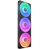 Black NZXT F420 RGB Core computer case fan with three 14 cm multicolor LED rings in a vertical array.