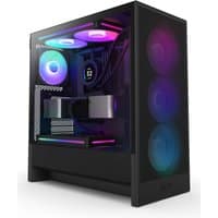 Black NZXT H5 Flow RGB Midi Tower with tempered glass panel, vibrant RGB lighting, and sleek, modern design.
