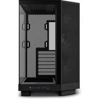 Black NZXT H6 Flow RGB Midi Tower with mesh front panel, tempered glass side, and multiple USB ports.