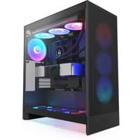 Black NZXT H7 Flow RGB Midi Tower with tempered glass side panel, RGB fans, and sleek airflow design.