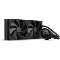 Black NZXT Kraken Plus 280 liquid cooler with dual 14 cm fans and circular LED display on the pump head.