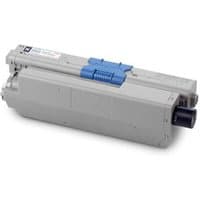 Gray OKI 44469804 toner cartridge with blue latch and black nozzle, rectangular shape, original black toner.