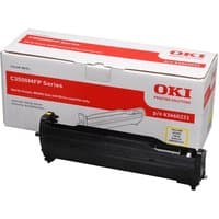 OKI 44844505 Original Yellow toner cartridge with white and red packaging, compatible with C3300N series.