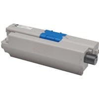 Gray OKI 44973536 toner cartridge with blue latch and black nozzle, rectangular shape, original black toner.