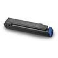 Black OKI magenta toner cartridge with blue end cap and rectangular shape.