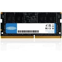 Black Origin Storage 8GB DDR4 SODIMM with blue label, gold contacts, and visible memory chips.