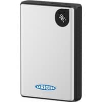 Silver Origin Storage portable laptop power bank, 20000 mAh, with digital display showing 98% charge.