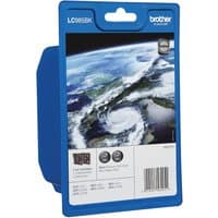 Brother LC985 Black Ink Cartridge Twin Pack in blue packaging with Earth image and product details on the front.