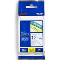 Brother P-Touch TZE133 12mm gloss tape, blue text on clear background, in blue and white packaging.