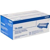 Brother TN3390 high capacity black toner cartridge in blue and white box with product details.