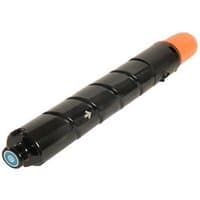 Black Canon C-EXV28 cyan toner cartridge with orange cap and cylindrical design.