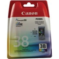 Canon CL-38 Colour Ink Cartridge in red packaging with rainbow gradient and Canon logo.