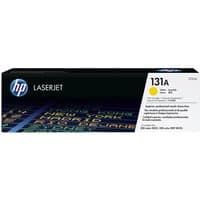 HP 131A Yellow Toner Cartridge in black box with blue HP logo and yellow label detailing model number CF212A.