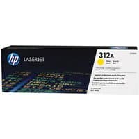 HP 312A Yellow Toner Cartridge, black box with colorful text and HP logo, model CF382A.