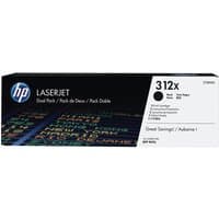 HP 312X Black Toner Cartridge Twin Pack, black box with colorful text design and HP logo on the side.
