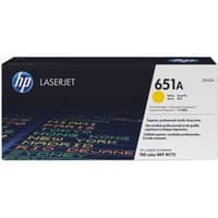 HP 651A yellow toner cartridge box with blue HP logo and colorful text design.
