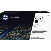 Black HP 652A toner cartridge box with colorful text design and HP logo on top left corner.