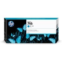 HP 746 Cyan Ink Cartridge, 300ml, rectangular box with blue butterflies on black background and HP logo.