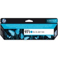 HP 971 Cyan Ink Cartridge in black box with blue butterfly design and white label.